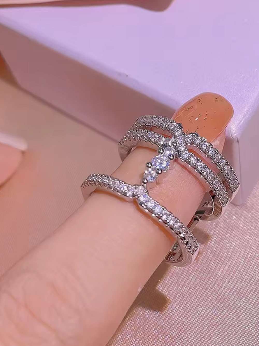 Stainless steel Cubic Zirconia Triple design Band Ring